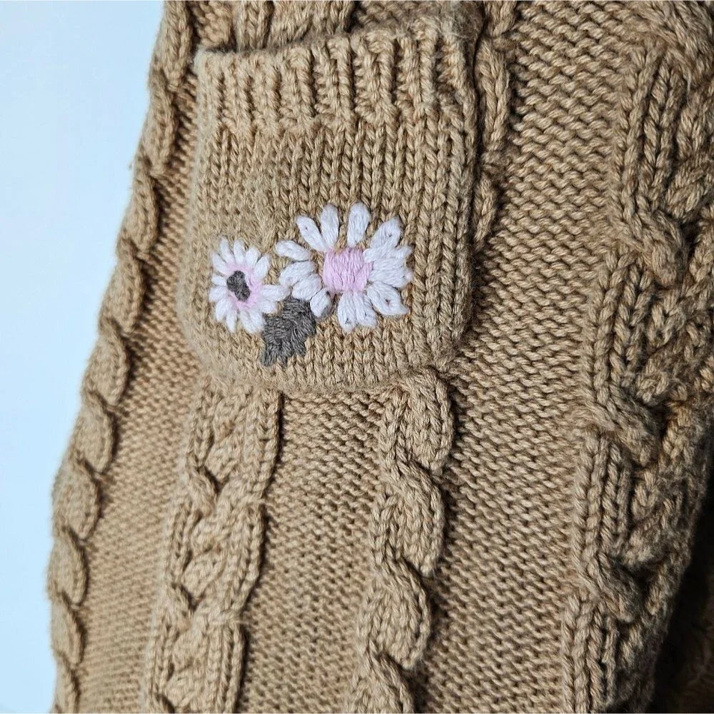 Baby Gap Embroidered Cable Knit Pop Over Sweater Dress Faux Fur Sz 12-18 Months